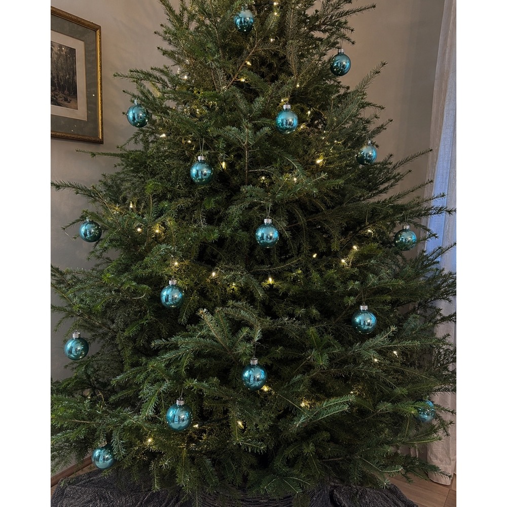 Vtg Coby Glass Christmas Ornaments Aqua Teal Vintage 23pc Made in USA Boxed
